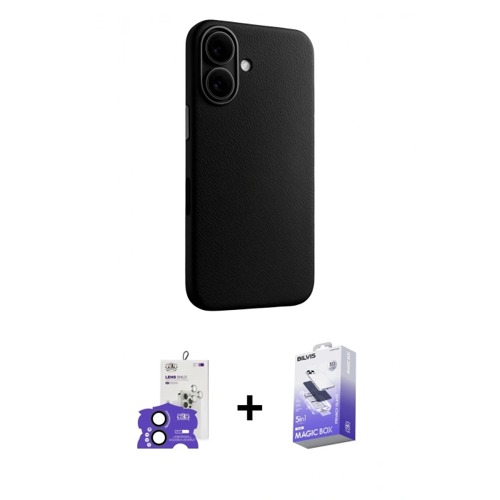 MARSİLYAN™- iPhone 17 Kılıf Zirve Modern Prime - Siyah Bilvis 5in1 5D Magic Hayalet Cam Ekran Koruyucu + Bilvis Titan Kamera Lens - SH