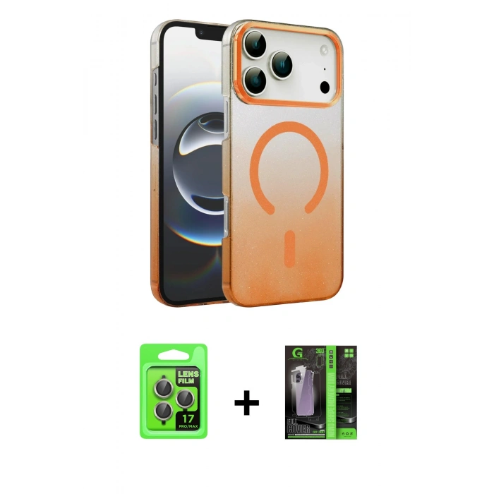 MARSİLYAN™- iPhone 17 Pro Kılıf Ahenk Doku Özel Seri - Şeffaf 360 Full Body Arka Koruyucu + Raze Metal Kamera Lens - GI