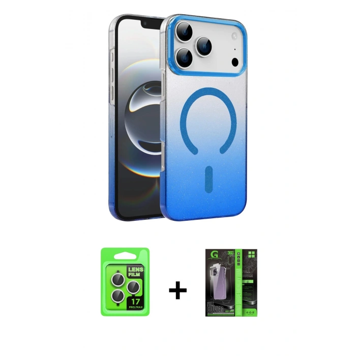 MARSİLYAN™- iPhone 17 Pro Kılıf Ahenk Doku Özel Seri - Siyah 360 Mat Full Body Arka Koruyucu + Raze Metal Kamera Lens - GS