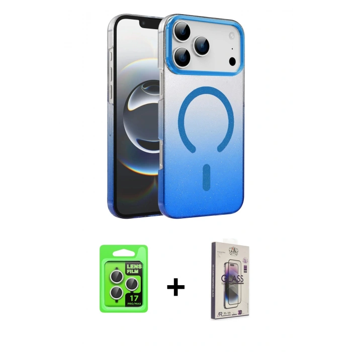 MARSİLYAN™- iPhone 17 Pro Kılıf Ahenk Doku Özel Seri - Siyah Bilvis 3D Cam Ekran Koruyucu + Raze Metal Kamera Lens - GS