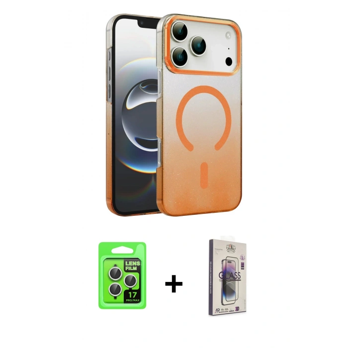 MARSİLYAN™- iPhone 17 Pro Kılıf Ahenk Doku Özel Seri - Siyah Bilvis 3D Cam Ekran Koruyucu + Raze Metal Kamera Lens - GS