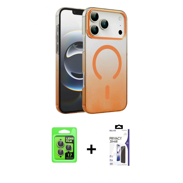 MARSİLYAN™- iPhone 17 Pro Kılıf Ahenk Doku Özel Seri - Siyah Bilvis 3X AR Hayalet Cam Ekran Koruyucu + Raze Metal Kamera Lens - GI
