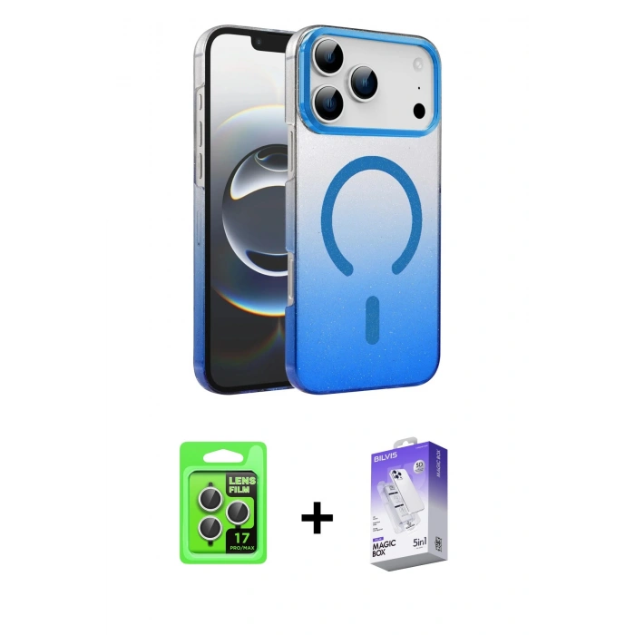 MARSİLYAN™- iPhone 17 Pro Kılıf Ahenk Doku Özel Seri - Siyah Bilvis 5in1 3D Magic Cam Ekran Koruyucu + Raze Metal Kamera Lens - GS