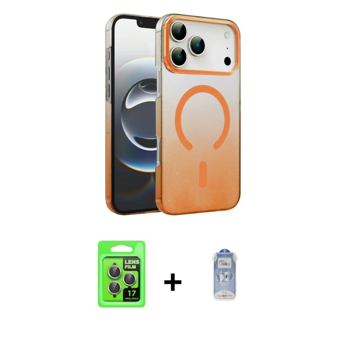 MARSİLYAN™- iPhone 17 Pro Kılıf Ahenk Doku Özel Seri - Siyah Joko Magic 5D Cam + Gri Raze Metal Kamera Lens