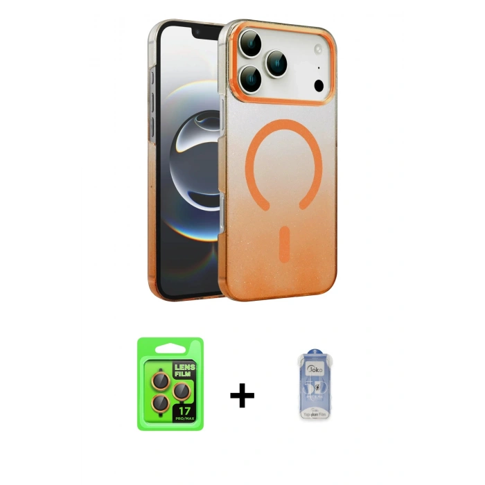 MARSİLYAN™- iPhone 17 Pro Kılıf Ahenk Doku Özel Seri - Siyah Joko Magic 5D Cam + Raze Metal Kamera Lens - TU