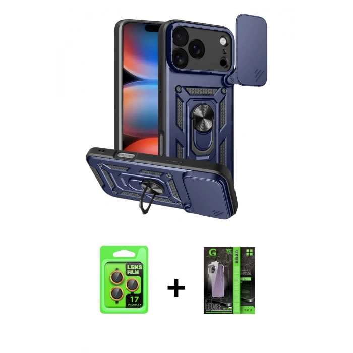 MARSİLYAN™- iPhone 17 Pro Kılıf Ahenk Klasik - Şeffaf 360 Full Body Arka Koruyucu + Raze Metal Kamera Lens - TU