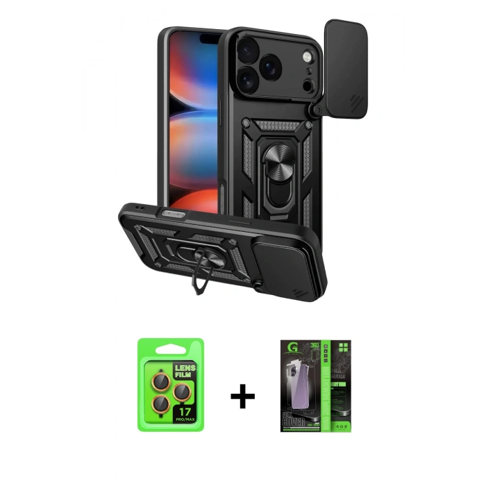MARSİLYAN™- iPhone 17 Pro Kılıf Ahenk Klasik - Şeffaf 360 Full Body Arka Koruyucu + Raze Metal Kamera Lens - TU