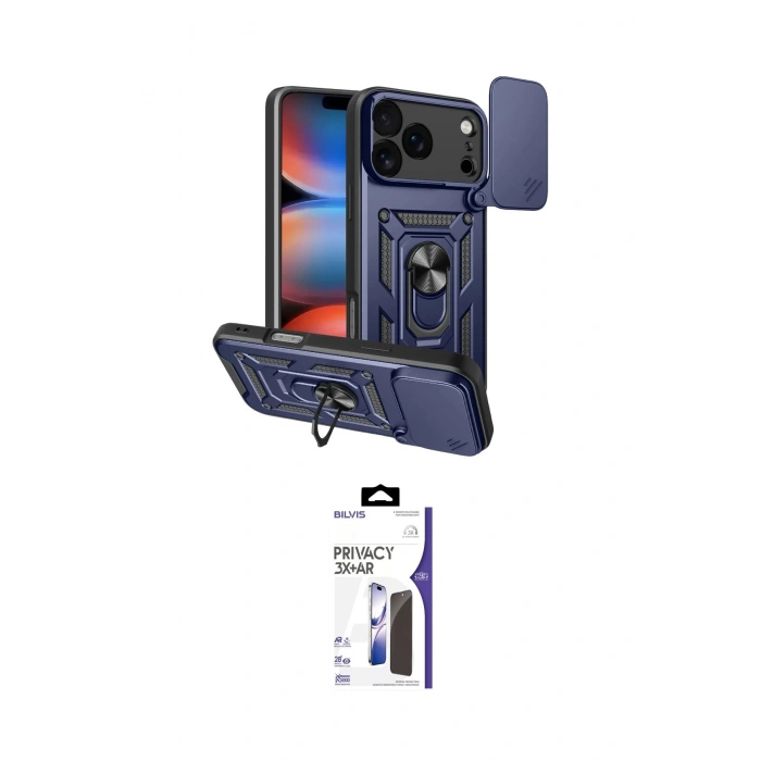MARSİLYAN™- iPhone 17 Pro Kılıf Ahenk Klasik - Siyah Bilvis 3X AR Hayalet Cam Ekran Koruyucu