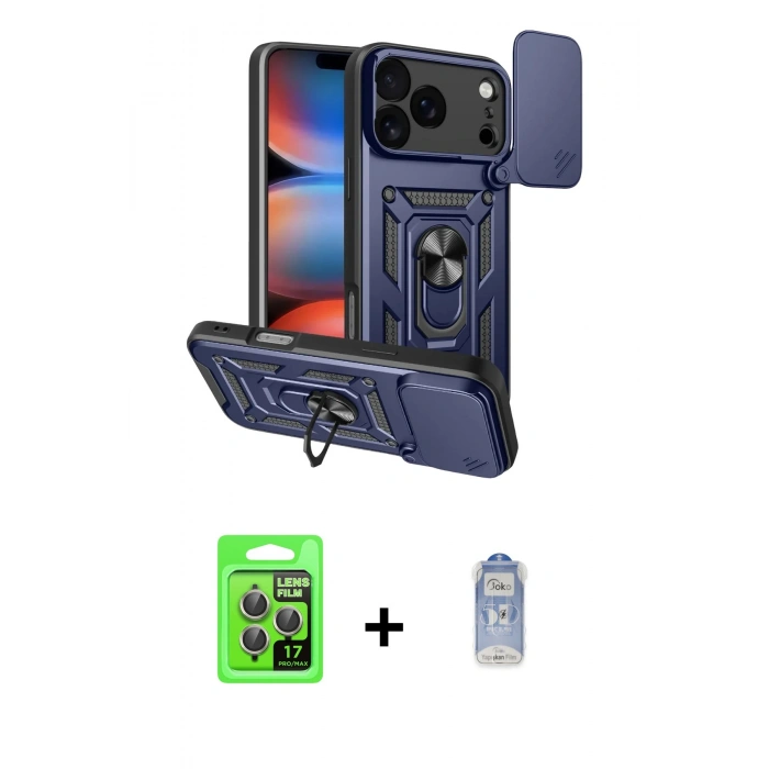 MARSİLYAN™- iPhone 17 Pro Kılıf Ahenk Klasik - Siyah Joko Magic 5D Cam + Raze Metal Kamera Lens - GI