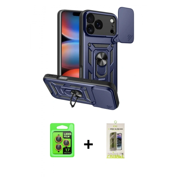 MARSİLYAN™- iPhone 17 Pro Kılıf Ahenk Klasik - Siyah Joko Magic 5D Hayalet Cam + Raze Metal Kamera Lens - TU