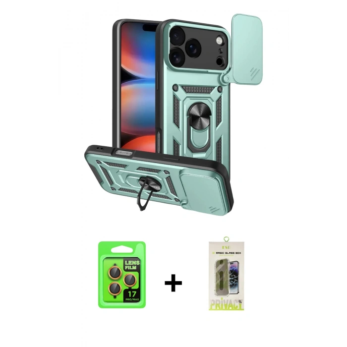 MARSİLYAN™- iPhone 17 Pro Kılıf Ahenk Klasik - Siyah Joko Magic 5D Hayalet Cam + Raze Metal Kamera Lens - TU