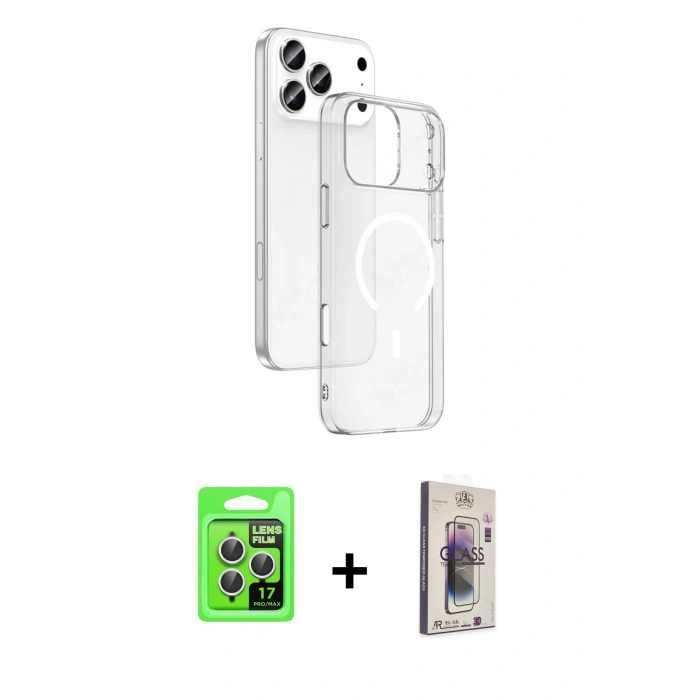 MARSİLYAN™- iPhone 17 Pro Kılıf Ahenk Minimal Serisi - Siyah Bilvis 3D Cam Ekran Koruyucu + Raze Metal Kamera Lens - GS