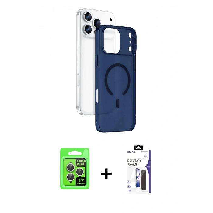 MARSİLYAN™- iPhone 17 Pro Kılıf Ahenk Minimal Serisi - Siyah Bilvis 3X AR Hayalet Cam Ekran Koruyucu + Raze Metal Kamera Lens - GS