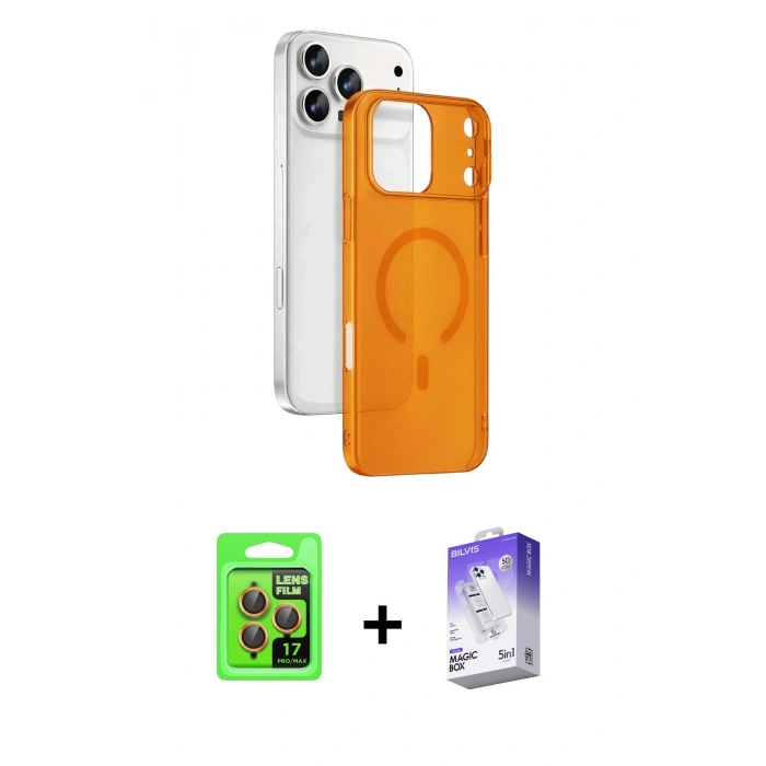 MARSİLYAN™- iPhone 17 Pro Kılıf Ahenk Minimal Serisi - Siyah Bilvis 5in1 3D Magic Cam Ekran Koruyucu + Raze Metal Kamera Lens - TU