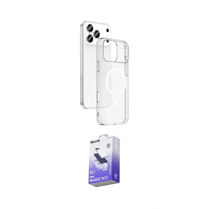 MARSİLYAN™- iPhone 17 Pro Kılıf Ahenk Minimal Serisi - Siyah Bilvis 5in1 5D Magic Hayalet Cam Ekran Koruyucu