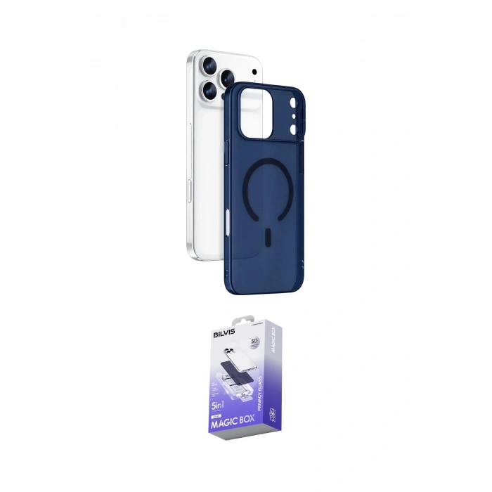 MARSİLYAN™- iPhone 17 Pro Kılıf Ahenk Minimal Serisi - Siyah Bilvis 5in1 5D Magic Hayalet Cam Ekran Koruyucu