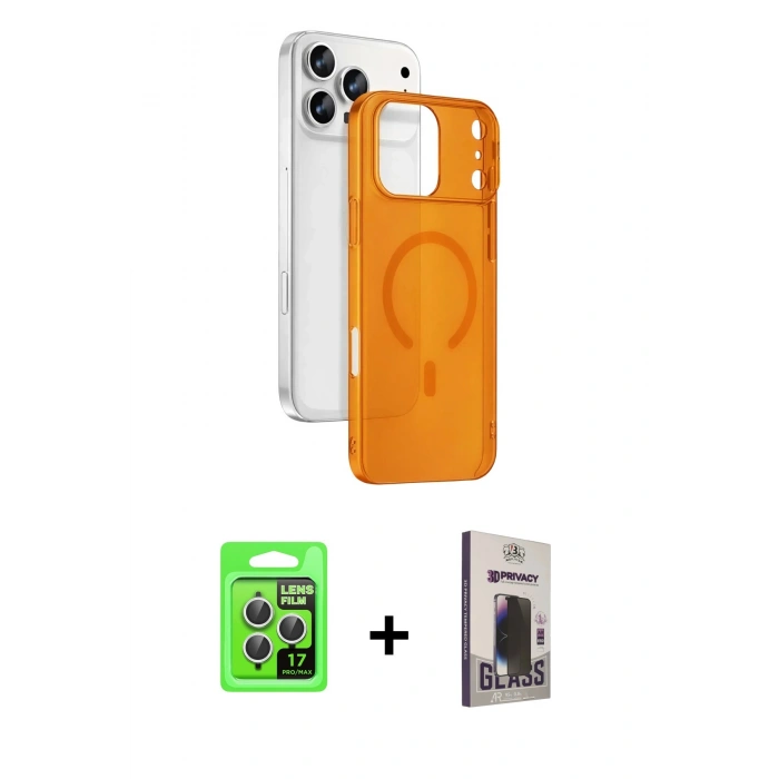 MARSİLYAN™- iPhone 17 Pro Kılıf Ahenk Minimal Serisi - Siyah Bilvis Hayalet Cam Ekran Koruyucu + Raze Metal Kamera Lens - GS