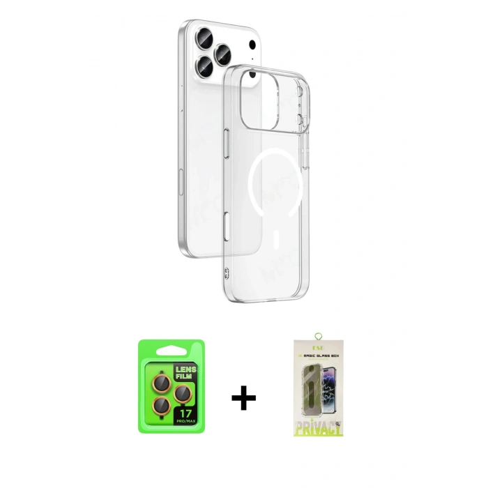 MARSİLYAN™- iPhone 17 Pro Kılıf Ahenk Minimal Serisi - Siyah Joko Magic 5D Hayalet Cam + Raze Metal Kamera Lens - TU