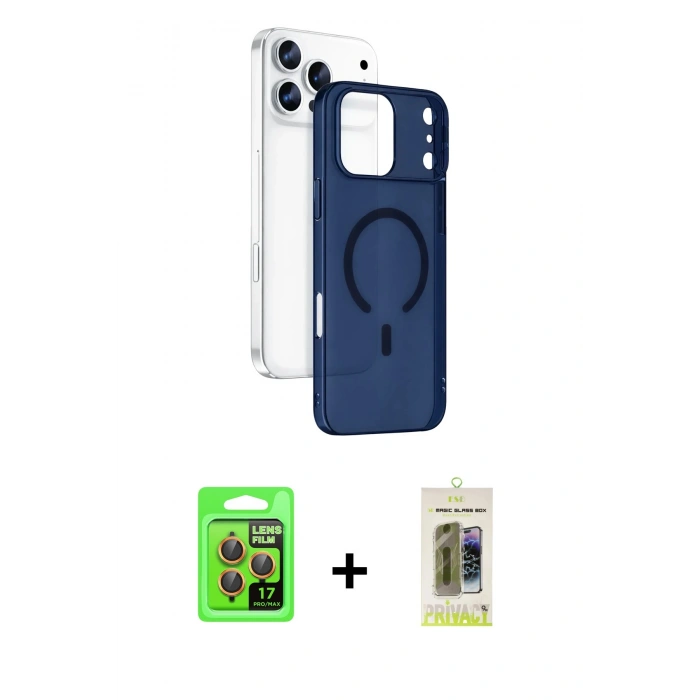 MARSİLYAN™- iPhone 17 Pro Kılıf Ahenk Minimal Serisi - Siyah Joko Magic 5D Hayalet Cam + Raze Metal Kamera Lens - TU