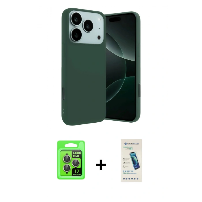 MARSİLYAN™- iPhone 17 Pro Kılıf Ahenk Serisi - Şeffaf Pasifik Cam Ekran Koruyucu + Raze Metal Kamera Lens - GI