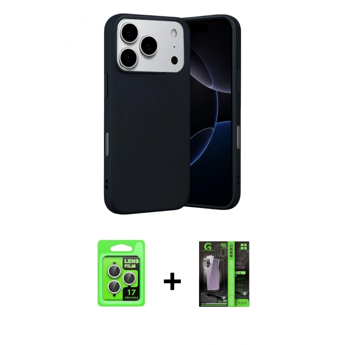 MARSİLYAN™- iPhone 17 Pro Kılıf Ahenk Serisi - Siyah 360 Mat Full Body Arka Koruyucu + Raze Metal Kamera Lens - GS
