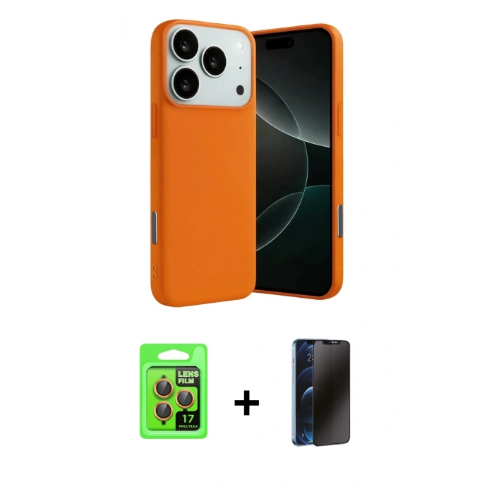 MARSİLYAN™- iPhone 17 Pro Kılıf Ahenk Serisi - Siyah 3D Antistatik Hayalet Cam Ekran Koruyucu + Raze Metal Kamera Lens - TU