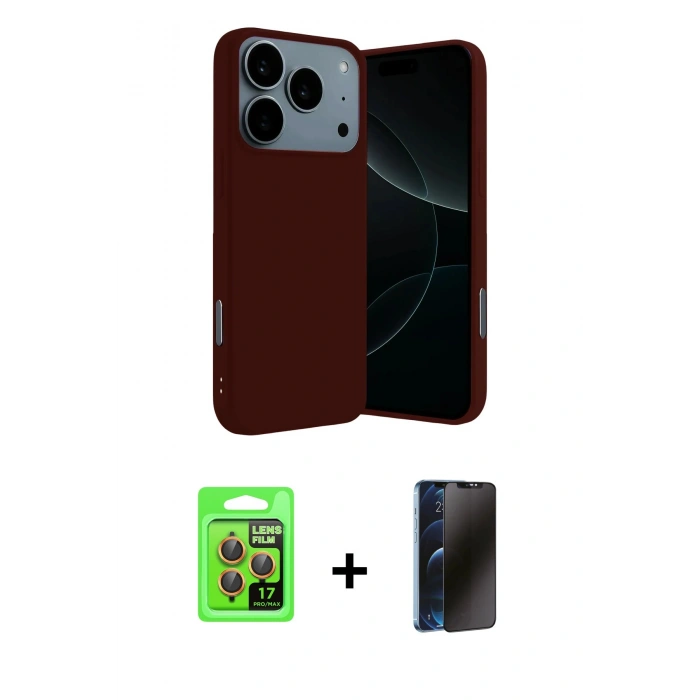 MARSİLYAN™- iPhone 17 Pro Kılıf Ahenk Serisi - Siyah 3D Antistatik Hayalet Cam Ekran Koruyucu + Raze Metal Kamera Lens - TU