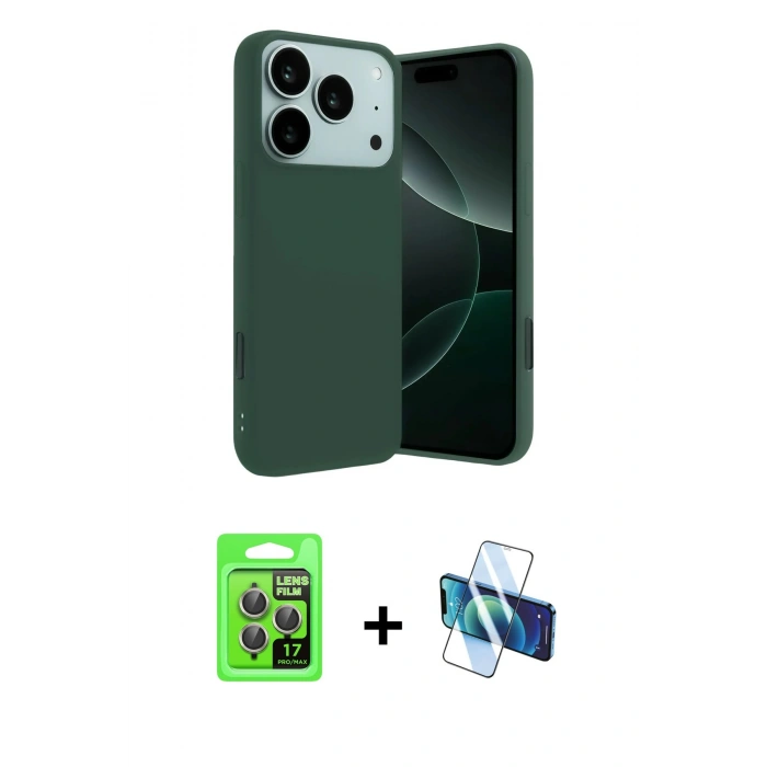 MARSİLYAN™- iPhone 17 Pro Kılıf Ahenk Serisi - Siyah 3D Antistatik Seramik Nano Ekran Koruyucu + Raze Metal Kamera Lens - GI