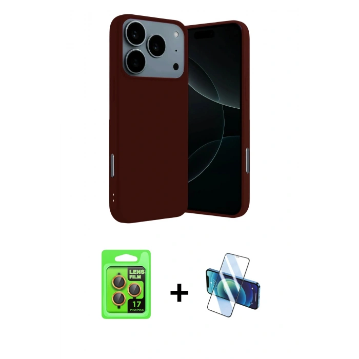 MARSİLYAN™- iPhone 17 Pro Kılıf Ahenk Serisi - Siyah 3D Antistatik Seramik Nano Ekran Koruyucu + Raze Metal Kamera Lens - TU