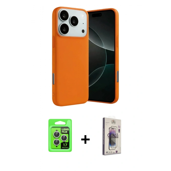 MARSİLYAN™- iPhone 17 Pro Kılıf Ahenk Serisi - Siyah Bilvis 3D Cam Ekran Koruyucu + Raze Metal Kamera Lens - GS