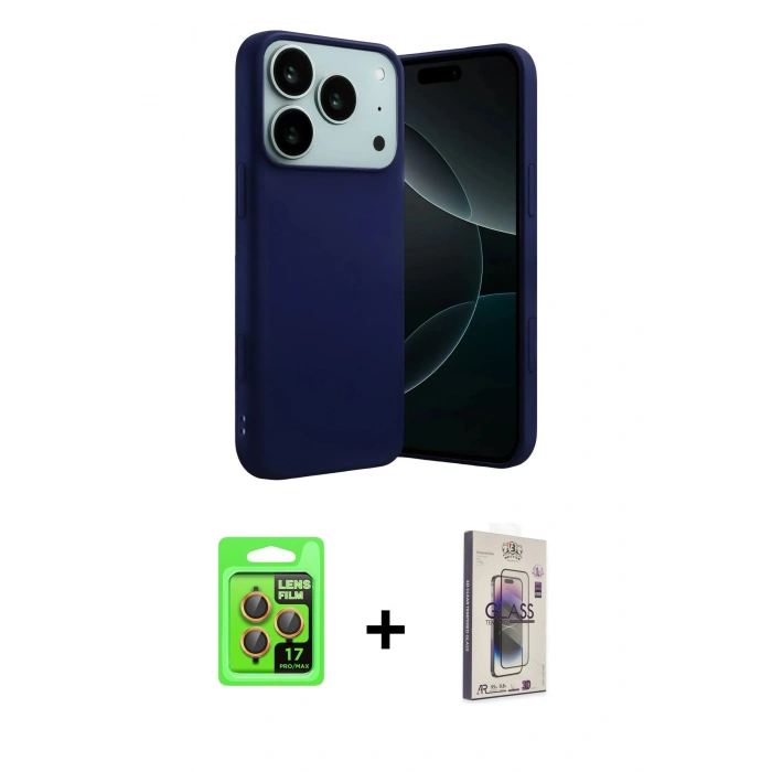 MARSİLYAN™- iPhone 17 Pro Kılıf Ahenk Serisi - Siyah Bilvis 3D Cam Ekran Koruyucu + Raze Metal Kamera Lens - TU