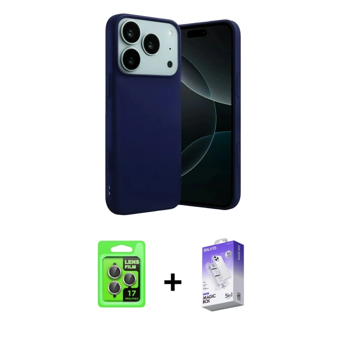 MARSİLYAN™- iPhone 17 Pro Kılıf Ahenk Serisi - Siyah Bilvis 5in1 3D Magic Cam Ekran Koruyucu + Raze Metal Kamera Lens - GI
