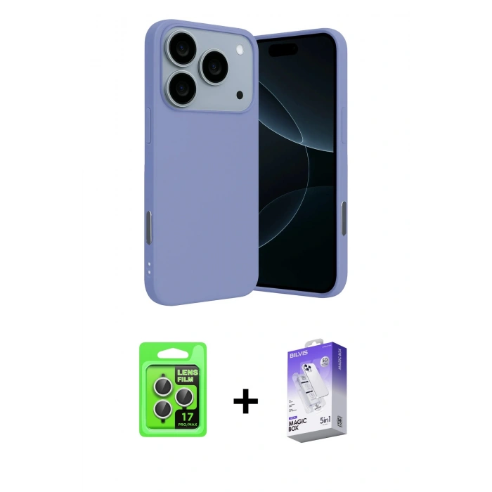 MARSİLYAN™- iPhone 17 Pro Kılıf Ahenk Serisi - Siyah Bilvis 5in1 3D Magic Cam Ekran Koruyucu + Raze Metal Kamera Lens - GS