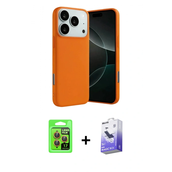 MARSİLYAN™- iPhone 17 Pro Kılıf Ahenk Serisi - Siyah Bilvis 5in1 5D Magic Hayalet Cam Ekran Koruyucu + Raze Metal Kamera Lens - TU