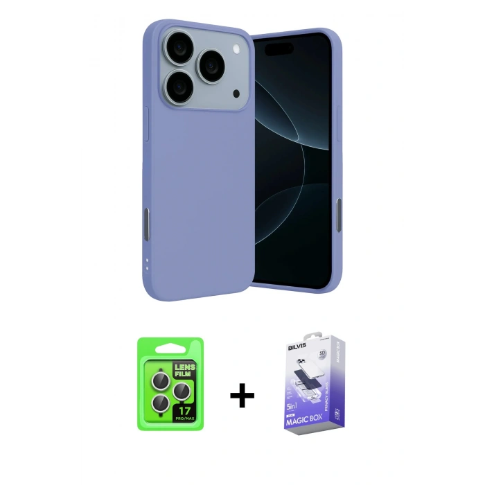 MARSİLYAN™- iPhone 17 Pro Kılıf Ahenk Serisi - Siyah Bilvis 5in1 5D Magic Hayalet Cam Ekran Koruyucu + Raze Metal Kamera Lens - GS