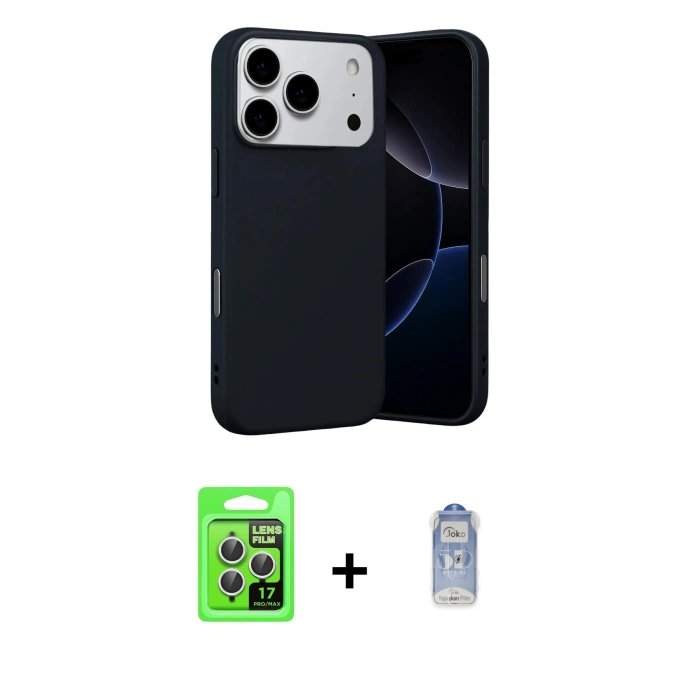 MARSİLYAN™- iPhone 17 Pro Kılıf Ahenk Serisi - Siyah Joko Magic 5D Cam + Raze Metal Kamera Lens - GS