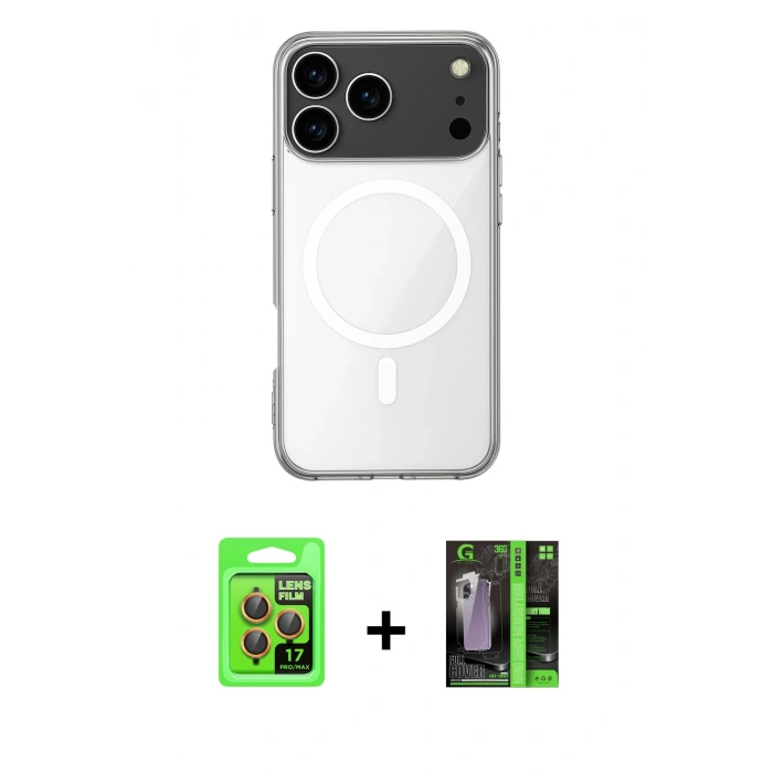 MARSİLYAN™- iPhone 17 Pro Kılıf Ahenk Yansıma Prime - Şeffaf 360 Full Body Arka Koruyucu + Raze Metal Kamera Lens - TU