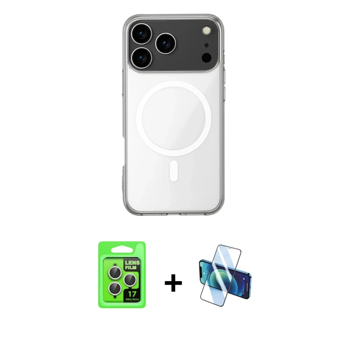 MARSİLYAN™- iPhone 17 Pro Kılıf Ahenk Yansıma Prime - Siyah 3D Antistatik Seramik Nano Ekran Koruyucu + Raze Metal Kamera Lens - GS