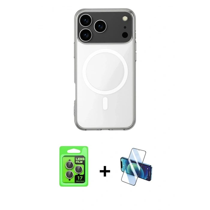 MARSİLYAN™- iPhone 17 Pro Kılıf Ahenk Yansıma Prime - Siyah 3D Antistatik Seramik Nano Ekran Koruyucu + Raze Metal Kamera Lens - GI