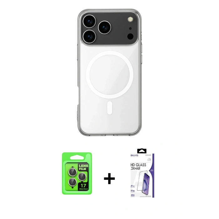 MARSİLYAN™- iPhone 17 Pro Kılıf Ahenk Yansıma Prime - Siyah Bilvis 3X AR HD Cam Ekran Koruyucu + Raze Metal Kamera Lens - GI