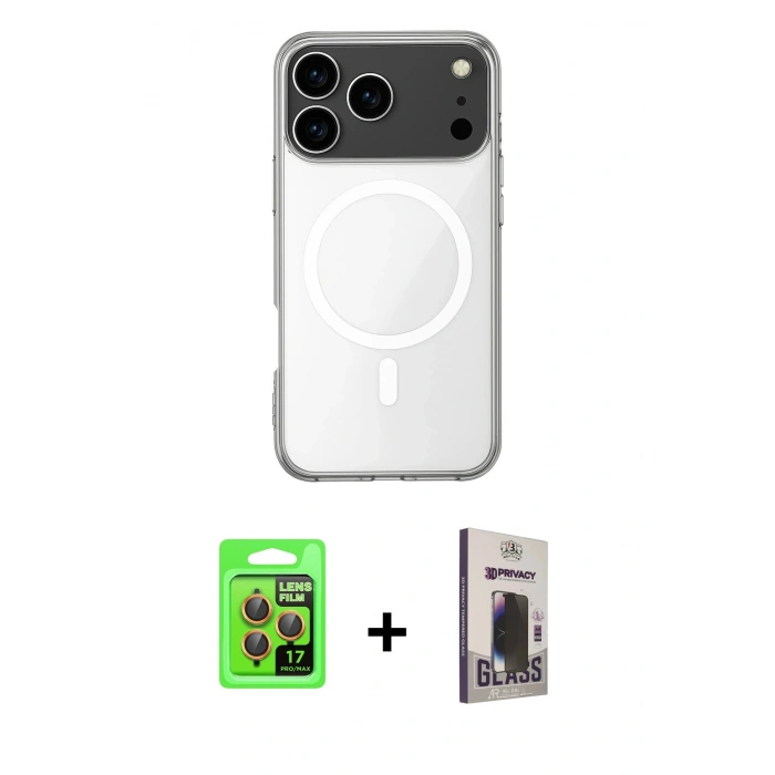 MARSİLYAN™- iPhone 17 Pro Kılıf Ahenk Yansıma Prime - Siyah Bilvis Hayalet Cam Ekran Koruyucu + Raze Metal Kamera Lens - TU