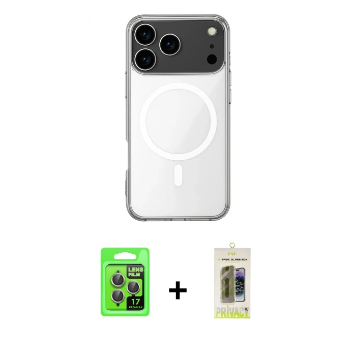 MARSİLYAN™- iPhone 17 Pro Kılıf Ahenk Yansıma Prime - Siyah Joko Magic 5D Hayalet Cam + Raze Metal Kamera Lens - GI