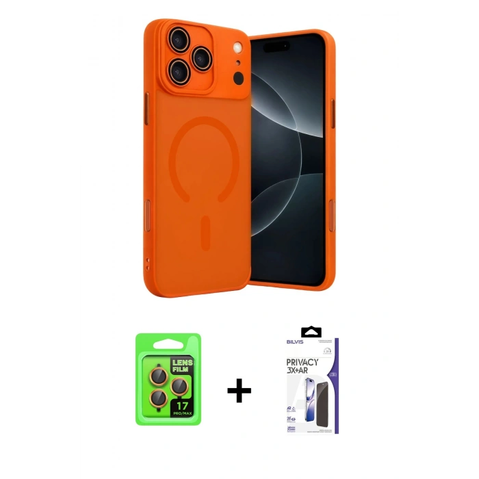 MARSİLYAN™- iPhone 17 Pro Kılıf Çekirdek Klasik Özel Seri - Siyah Bilvis 3X AR Hayalet Cam Ekran Koruyucu + Raze Metal Kamera Lens - TU
