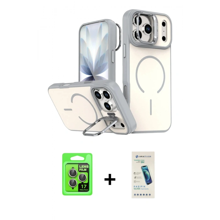 MARSİLYAN™- iPhone 17 Pro Kılıf Çekirdek Klasik - Şeffaf Pasifik Cam Ekran Koruyucu + Raze Metal Kamera Lens - GI