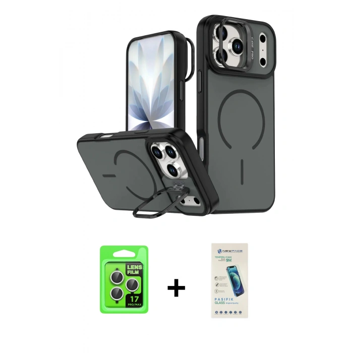 MARSİLYAN™- iPhone 17 Pro Kılıf Çekirdek Klasik - Şeffaf Pasifik Cam Ekran Koruyucu + Raze Metal Kamera Lens - GS