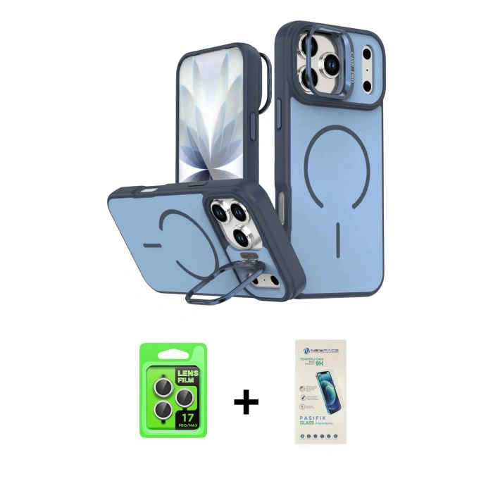 MARSİLYAN™- iPhone 17 Pro Kılıf Çekirdek Klasik - Şeffaf Pasifik Cam Ekran Koruyucu + Raze Metal Kamera Lens - GS