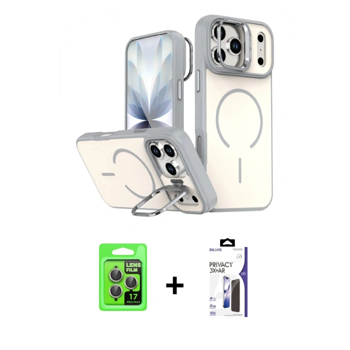 MARSİLYAN™- iPhone 17 Pro Kılıf Çekirdek Klasik - Siyah Bilvis 3X AR Hayalet Cam Ekran Koruyucu + Raze Metal Kamera Lens - GI