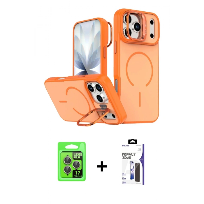 MARSİLYAN™- iPhone 17 Pro Kılıf Çekirdek Klasik - Siyah Bilvis 3X AR Hayalet Cam Ekran Koruyucu + Raze Metal Kamera Lens - GI