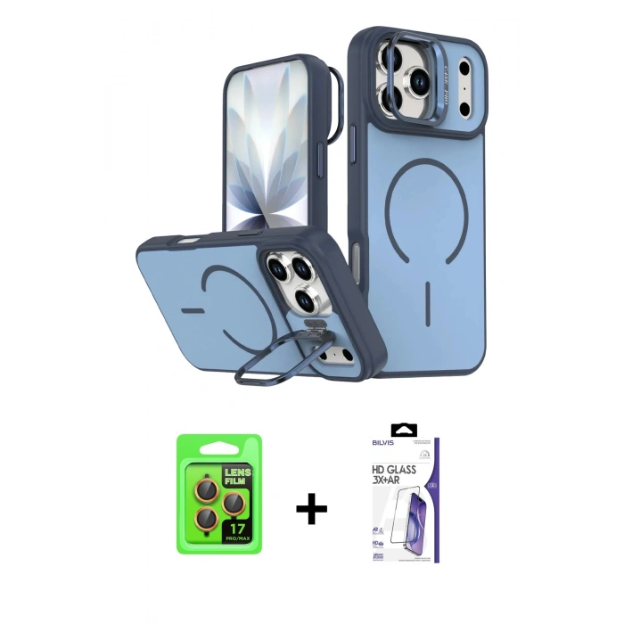 MARSİLYAN™- iPhone 17 Pro Kılıf Çekirdek Klasik - Siyah Bilvis 3X AR HD Cam Ekran Koruyucu + Raze Metal Kamera Lens - TU