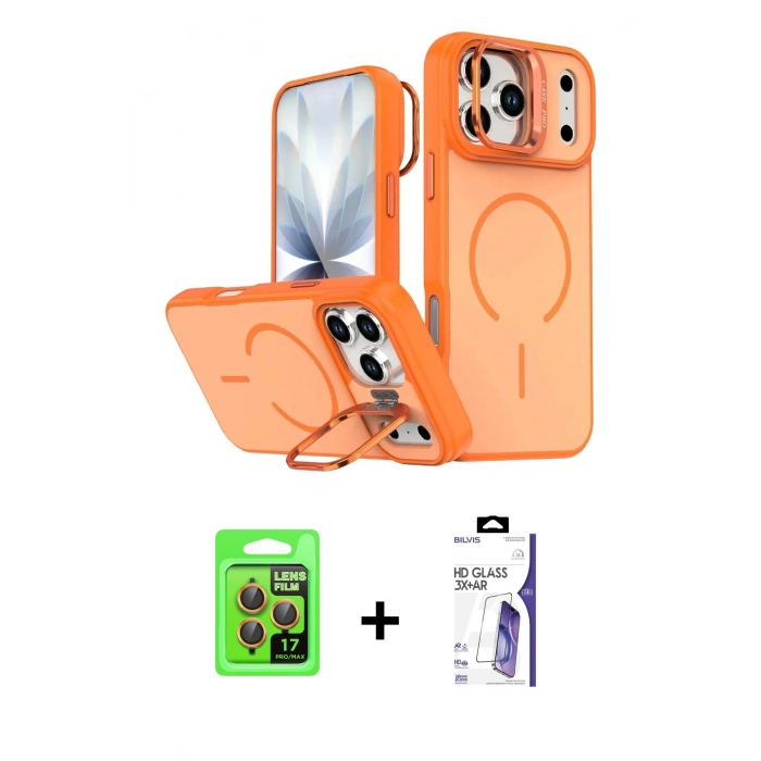 MARSİLYAN™- iPhone 17 Pro Kılıf Çekirdek Klasik - Siyah Bilvis 3X AR HD Cam Ekran Koruyucu + Raze Metal Kamera Lens - TU
